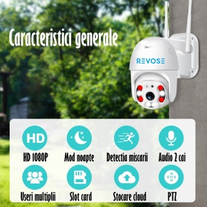 Camera de Supraveghere Video REVOSE™ 5MP 2560x1920, Aplicatie Dedicata, Intelligent Tracking, PTZ, WIFI, Lan, AP hotspot, Micro SD, Rotire, Alarma miscare, Interior si Exterior, Alb - Img 2