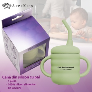 Cana din silicon cu pai, AppeKids - Raw Green - Img 2