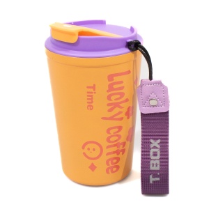 Cana termos pentru cafea, otel inoxidabil, 380ml, galben cu roz