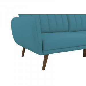 Canapea extensibila Gaugain, 3 locuri, textil/lemn masiv/MDF, albastru deschis/maro, 80 x 207 x 88 cm