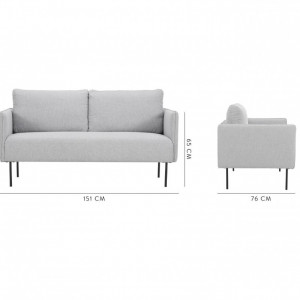 Canapea Ramira, două locuri, țesătură, gri deschis, 151 cm x 79 cm x 76 cm - Img 8