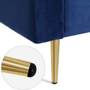 Canapea Vasagle, 3 locuri, catifea/lemn/metal, albastru inchis/auriu, 78 x 88 x 183 cm