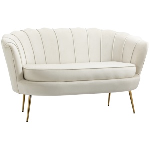 Canapea vintage 2 locuri Re-Bloom, catifea poliester/spuma cauciuc/metal, 130x77x77 cm, sezut 104x56 cm, 150 kg, crem/auriu - Verificat A · Re-Bloom