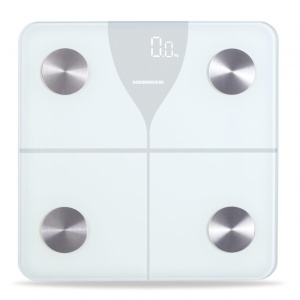 Cantar de baie inteligent Heinner HBS-BTH180WH, 180Kg, Sticla securizata 5mm, Functie bluetooth, Display LED, Gradare: 100g, Alb