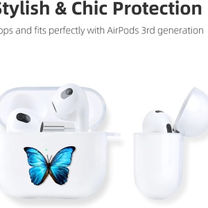 Carcasa de protectie pentru Airpods 3 Akabeila, silicon/metal, alb/albastru/argintiu, 5,9 x 2,5 x 5,1 cm