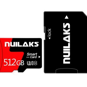 Card micro SD cu adaptor Nuilaks, plastic, rosu/alb/negru, 512 GB, clasa 10