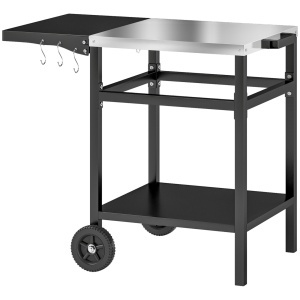 Carucior gratar cu blat otel inoxidabil, raft pliabil, roti, 91x58x76cm, Negru/Argintiu - Verificat A · Re-Bloom