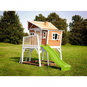 Casa de joaca pentru copii Georgina, lemn masiv, maro/alb/verde, 288 x 193 x 432 cm - Img 6