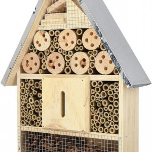 Casa pentru albine Navaris, lemn/metal, natur/argintiu, 23 x 7 x 40 cm - Img 1