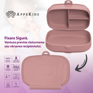 Caserola compartimentata din silicon cu ventuza, AppeKids Magic Box - Old Rose - Img 4