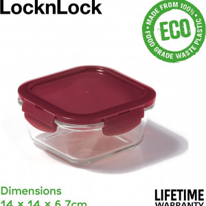 Caserola cu capac pentru depozitarea alimentelor LOCK & LOCK, sticla/plastic,transparent /visiniu, 14 x 14 x 6,7 cm - Img 6