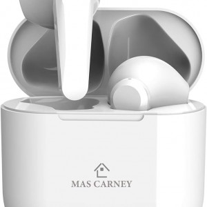 Casti audio wireless Mas Carney cu carcasa de incarcare M2, plastic, alb