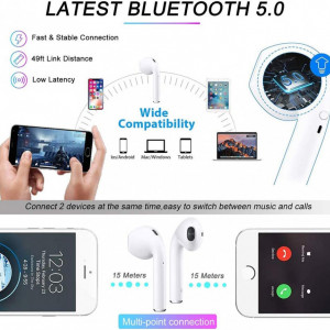 Casti wireless Bluetooth 5.0 Feob, cu microfon, control tactil, alb, PVC - Img 7