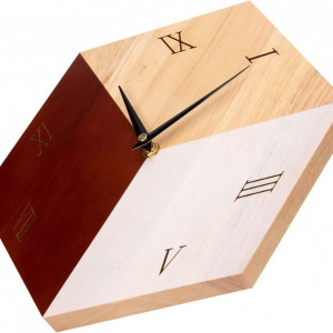 Ceas de perete VIVILINEN, lemn masiv/metal, natur/negru, 25,5 x 29,5 x 2 cm - Img 8