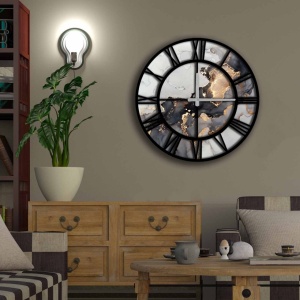 Ceas decorativ de perete din MDF, diametru 50 cm, design abstract modern, gri/negru/auriu - Verificat A · Re-Bloom - Img 2
