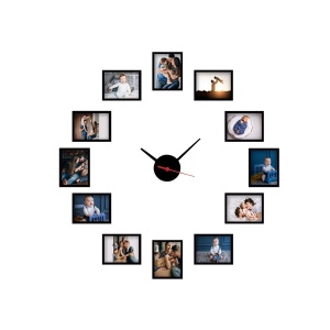 Ceas decorativ de perete model 7139, 50x50 cm, 12 rame foto 13x18 cm, design modern, multicolor - Verificat A · Re-Bloom