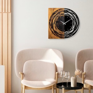 Ceas decorativ de perete Re-Bloom, lemn/metal, maro/negru, 58 x 58 x 3 cm - Img 2