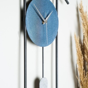 Ceas decorativ de perete Re-Bloom, metal, albastru/gri/negru, 75 x 30 cm - Img 3
