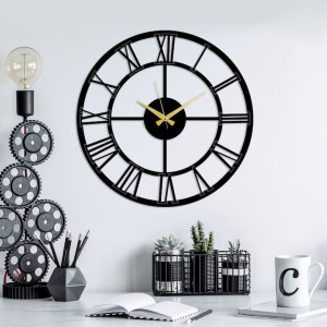 Ceas decorativ de perete Re-Bloom, metal, negru/auriu, 49 x 49 cm - Img 2