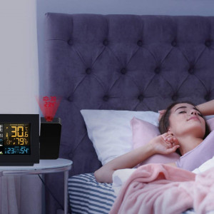 Ceas digital de masa cu proiectie, alarma, termometru si senzor exterior, umiditate Kalawen, plastic, negru, 16,7 x 10 cm - Img 2
