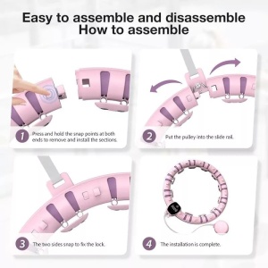 Cerc inteligent Bubbacare Hula Hoop,16 sectiuni detasabile, afisaj digital, roz, 121 cm