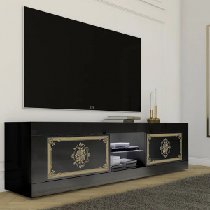Comoda TV Bonita, lemn, negru/auriu, 181 x 56 x 43 cm