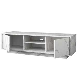 Comoda TV Carrara, PAL, alb/gri, 139 x 44 x 43 cm