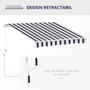 Copertina rulanta Re-Bloom, poliester/aluminiu, 250x200 cm, unghi reglabil 5-45°, manivela 41.4x160 cm, albastru/alb - Verificat A · Re-Bloom - Img 4