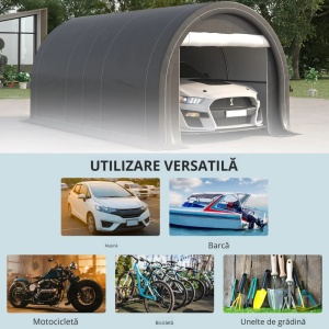 Cort garaj auto portabil 500x300x240 cm, prelata PE impermeabila, cadru otel galvanizat, usa fermoar 206x185 cm, rezistenta vant nivel 4, gri - Verificat A · Re-Bloom - Img 5