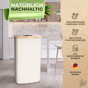 Cos de depozitare pentru sticle Glückstoff®, poliester/bambus, bej/natur, 70 x 41 x 33,5 cm