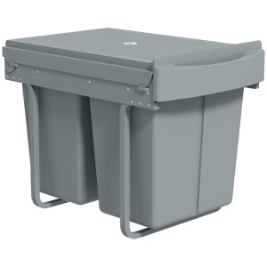 Cos de gunoi glisant sub chiuveta cu 2 galeti Re-Bloom, PP/ABS/metal, 52x33.5x41 cm, 2x20L, gri - Verificat A · Re-Bloom - Img 1