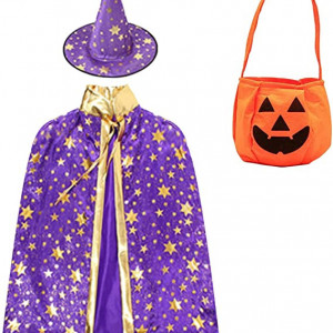 Costum pentru Halloween Metaparty, fibra sintetica, mov/auriu/portocaliu, 80 cm / 38 cm , 3 - 12 ani
