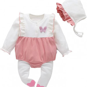 Costumas pentru bebelusi din 6 piese Cawndilla, bumbac, alb/roz, XL, 9-12 luni