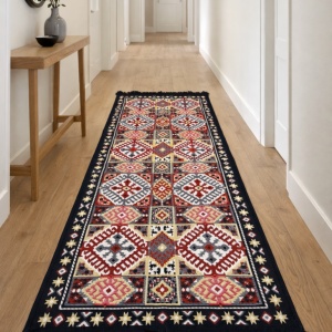 Covor traditional, cu doua fete, bleumarin, dimensiunea 80x200 cm