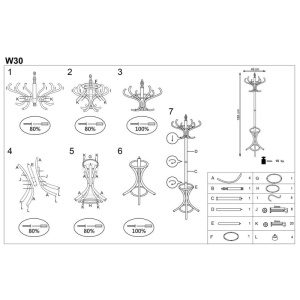 Cuier pom lemn curbat, 12 agatatori HM W30, alb - Img 3
