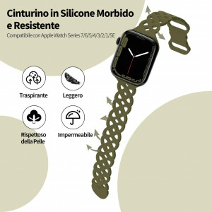 Curea compatibila cu Apple Watch Nepfaivy, silicon, verde - Img 4