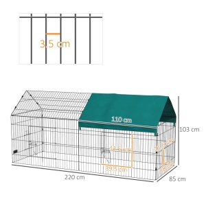 Cusca pentru iepuri exterior/interior tip casuta cu acoperis, otel/Oxford poliester/PP, 220x85x103 cm, acoperis 125x110 cm, usa principala 39.5x43.5cm + usa laterala, verde/negru - Verificat A · Re-Bloom - Img 2