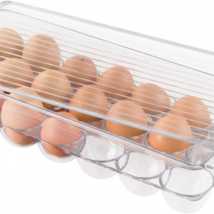 Cutie organizatoare pentru 21 de oua mDesign, plastic, transparent, 15.9 x 37.5 x 7.6 cm - Img 1