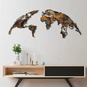 Decor de perete din metal model World Map 150x59 cm, grosime 1.5mm, 1.06 kg, finisat manual, multicolor - Verificat A · Re-Bloom