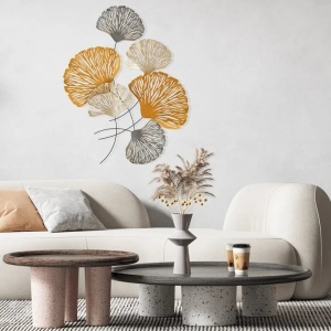 Decor de perete model floral din metal, 75x100 cm, design modern, portocaliu/alb/gri - Verificat A · Re-Bloom - Img 2