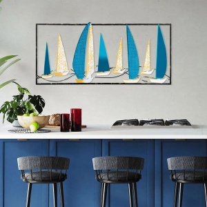 Decor de perete Re-Bloom, metal, albastru/auriu/negru, 40 x 90 cm - Img 4