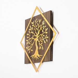 Decor de perete Re-Bloom, model copac, lemn/metal, maro/auriu, 54 x 54 cm - Img 4