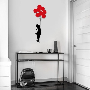 Decor de perete Re-Bloom, model fetita cu baloane, metal, negru/rosu, 100 x 34 cm - Img 2