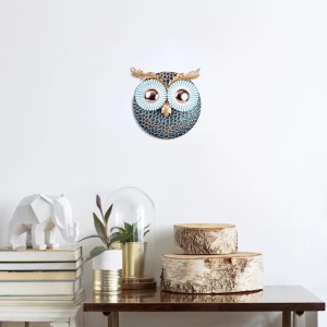 Decor de perete Re-Bloom, model Owl 3, metal, albastru/auriu, 19 x 19 cm - Img 2