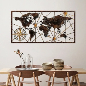 Decor de perete Re-Bloom, model World Map, metal, mero, 120 x 60 cm - Img 3