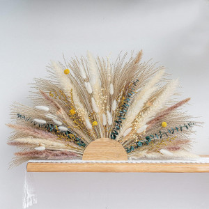 Decoratiune cu Pampas Lilyeel, lemn/flori naturale uscate, multicolor, 65 x 1,5 x 40 cm