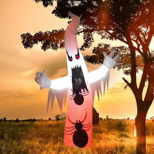 Decoratiune fantoma gonflabila iluminata pentru Halloween YIZHIHUA, poliester, alb/negru, 243 cm 