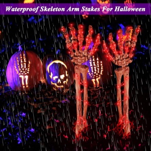 Decoratiune iluminata de Halloween  model schelet Geulieby, 3 piese, plastic, alb/rosu, 100 led-uri