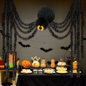 Decoratiune paianjen de Halloween Qpout, textil, negru, 1 x 30 cm/ 1 x 20 cm / 8 x 2 m - Img 4