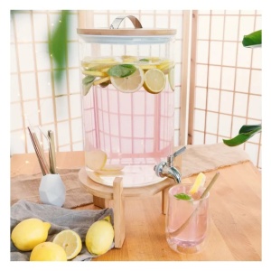 Dozator bauturi sticla borosilicata cu stand bambus, 7L, Ø20x30cm, inaltime totala 46.5cm, 3.5kg, robinet inox/silicon, capac bambus/inox, transparent/natur - Verificat A · Re-Bloom - Img 5